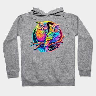 16 bit Neon etrowave Owls on Branch Hoodie